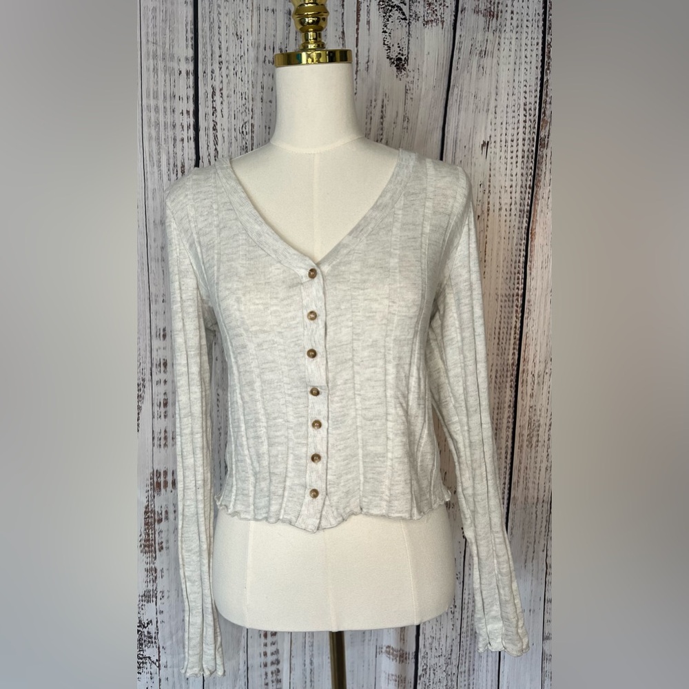 Poof Ribbed Knit Button-Front Top | NWT | Size L